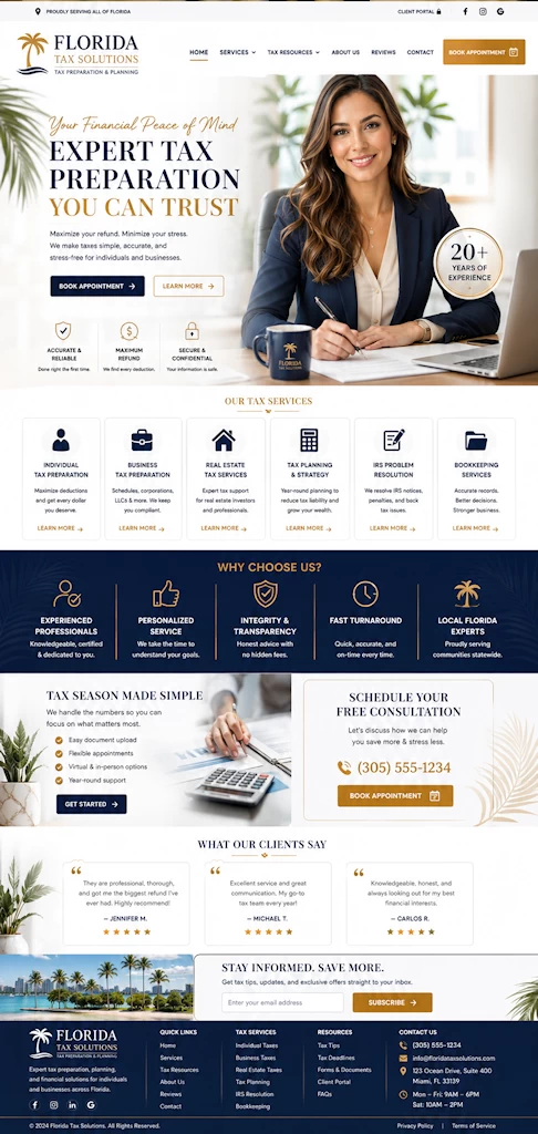 Professional Florida accounting and tax preparer website design sample