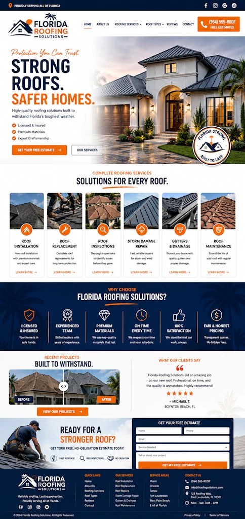 Florida roofing company website design sample by Web Mermaids