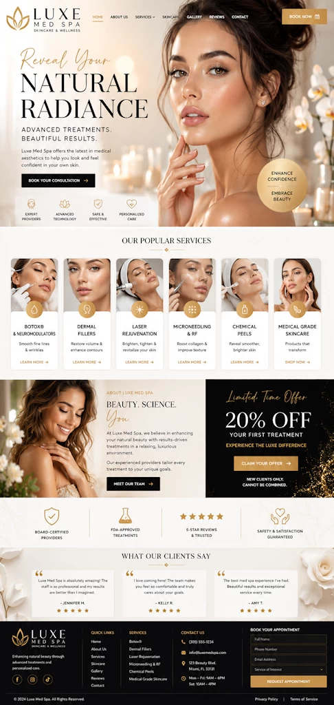 Luxury med spa website design concept by Web Mermaids