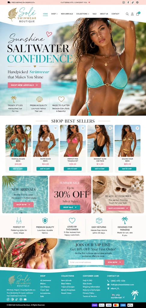 Luxury swimwear boutique ecommerce website design sample
